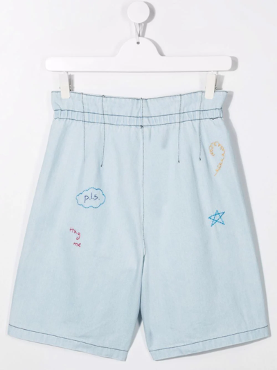 Shop Philosophy Di Lorenzo Serafini Teen Embroidered Contrast-stitching Denim Shorts In Blue