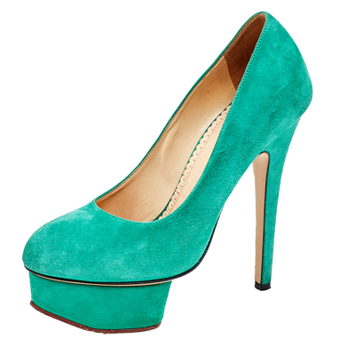 Pre-owned Charlotte Olympia Green Suede Dolly Platform Pumps Size 35