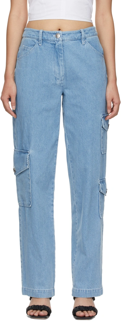 Shop Staud Blue Easton Cargo Jeans In Lightwash
