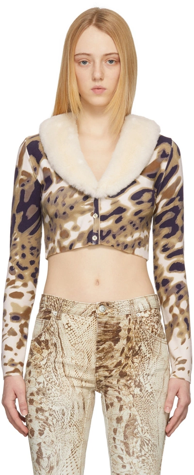 Blumarine Multicolor Print Cardigan In M8219 Greige/nero