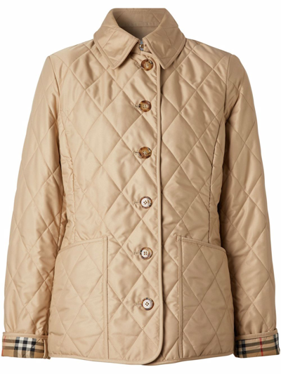 Shop Burberry Quilted Jacket In Beige