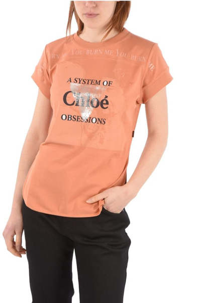 Shop Chloé Women's Orange Cotton T-shirt