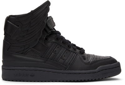 Shop Adidas Originals Black Jeremy Scott Edition Forum Hi Wings 4.0 Sneakers In Core Black/core Blac