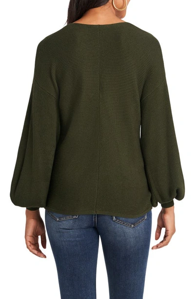 Shop 1.state Ribbed Balloon Sleeve Cotton Blend Sweater In Olive Tree