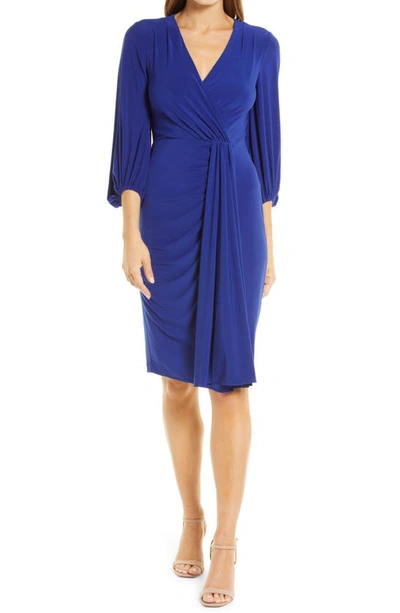 Shop Eliza J Wrap Look Long Sleeve Dress In Cobalt