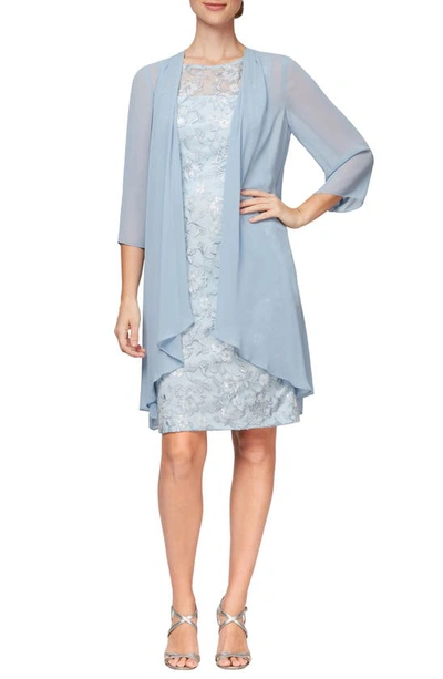 Shop Alex Evenings Sequin Lace Sheath Dress & Chiffon Jacket In Light Blue