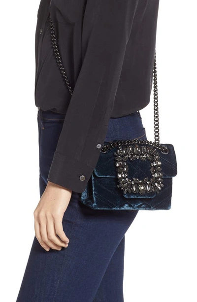 Shop Kurt Geiger Mini Mayfair Velvet Crossbody Bag In Black/ Grey