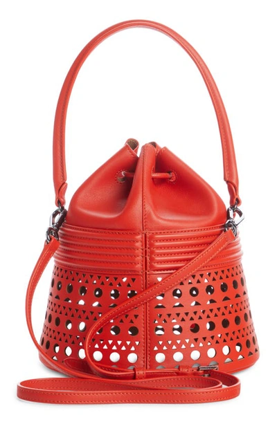 Shop Alaïa Corset 19 Leather Bucket Bag In Orange