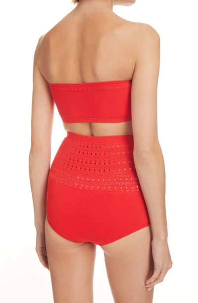 Shop Alaïa Vienne Perforated Seamless Two-piece Swimsuit In Ecarlate