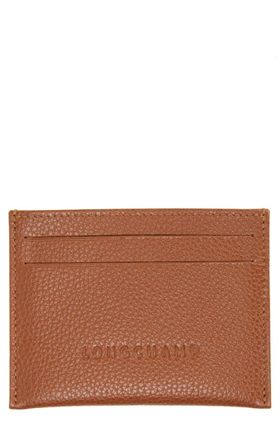 Longchamp Le Foulonné Leather Card Case In Caramel