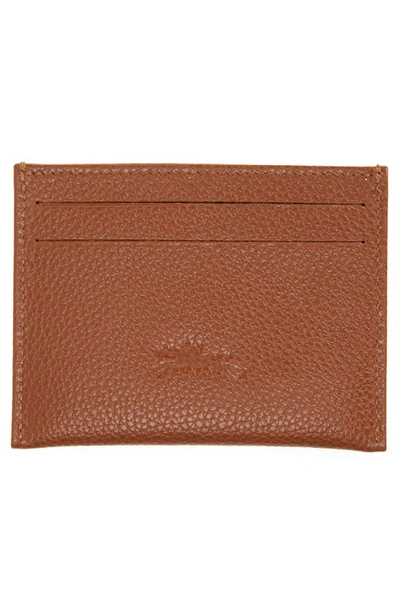 Shop Longchamp Le Foulonné Leather Card Case In Caramel