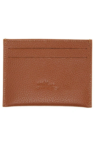 Longchamp Le Foulonné Leather Card Case In Caramel
