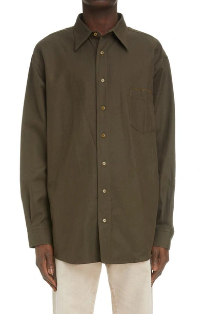 Shop Acne Studios Cotton & Linen Twill Button-up Shirt In Dark Olive