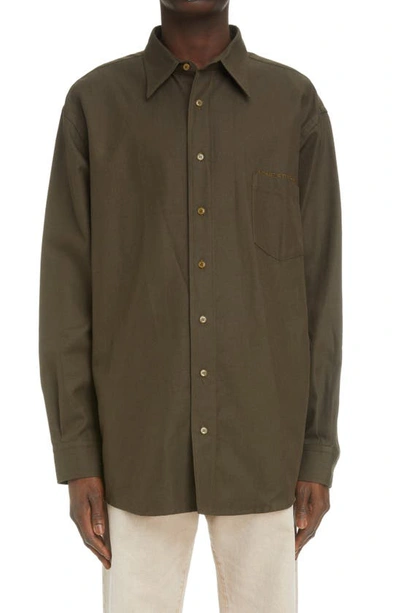 Cotton & Linen Twill Button-up Shirt In Byi Dark Olive