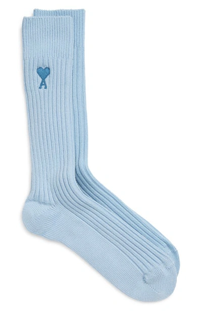 Shop Ami Alexandre Mattiussi Ami De Coeur Cotton Blend Socks In Sky Blue