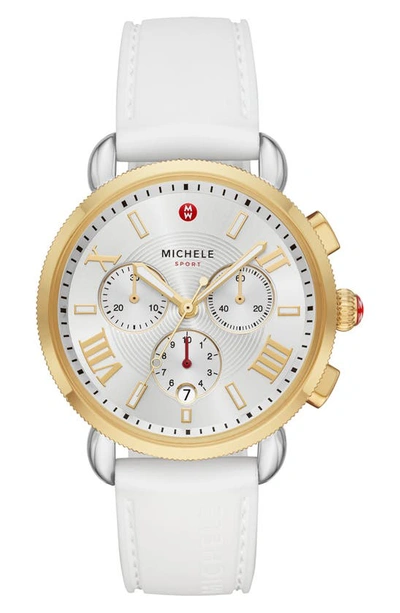Michele Sport Sail Chronograph Watch Head With Silicone Strap, 38mm In White