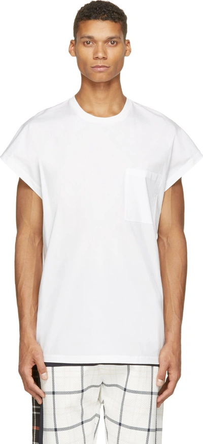 3.1 Phillip Lim White Poplin Cap-sleeve Pocket T-shirt | ModeSens