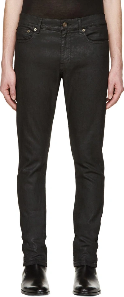 Shop Saint Laurent Black Coated Skinny Jeans