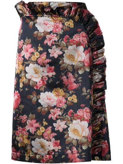 Simone Rocha Frill Trim Floral Print Skirt In Steel Grey