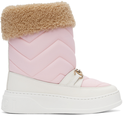 Shop Gucci Pink Chevron & Horsebit Boots In 5760 Cot.ca.pi/g.whi