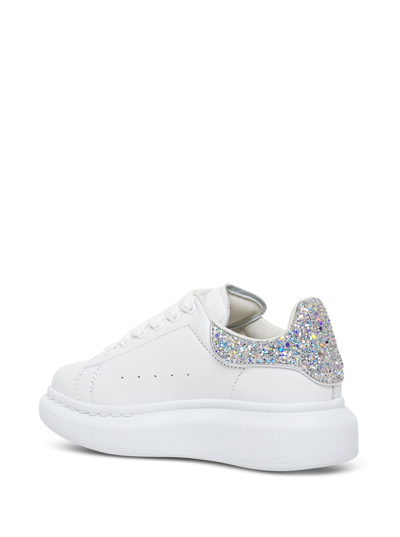 Shop Alexander Mcqueen Oversize Leather Sneakers With Glitter Inserts In White