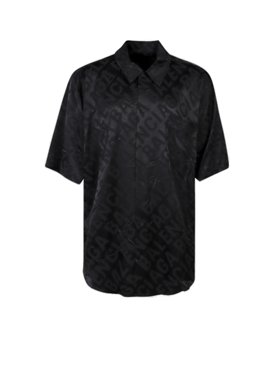 Shop Balenciaga Allover Logo Jacquard Shirt In Black