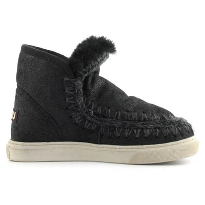 Mou Black Mini Eskimo Sneaker Boots In Cracked Black/grey
