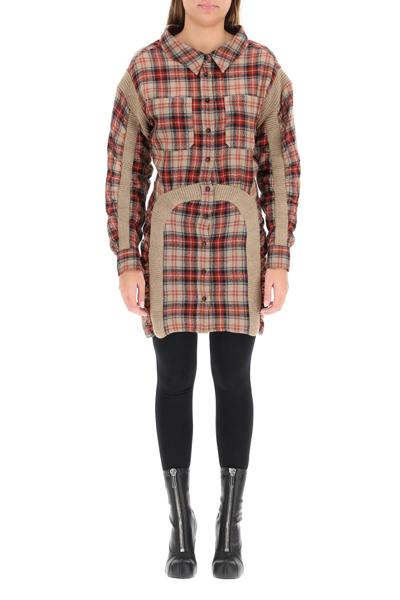 Shop Stella Mccartney Wren Mini Dress In Tartan Wool In Multicolor (brown)