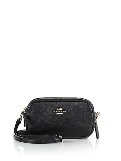 Coach Crossbody Pouch In Polished Pebble Leather In Black/light Gold