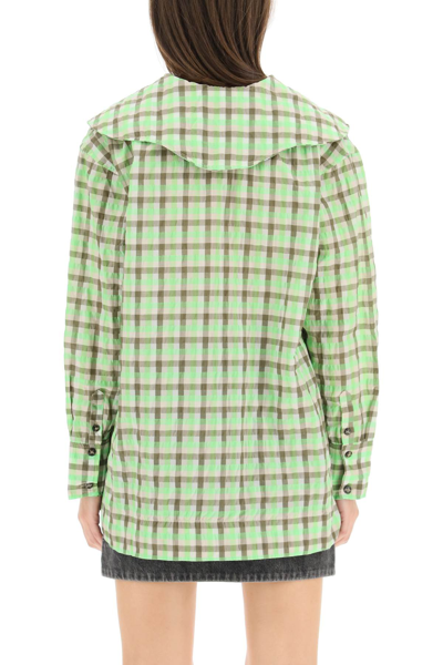 Shop Ganni Seersucker Shirt In Oyster Grey (green)
