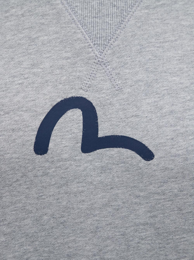 Shop Evisu Grey Cotton Crew Neck Sweatshirt With Logo Print
