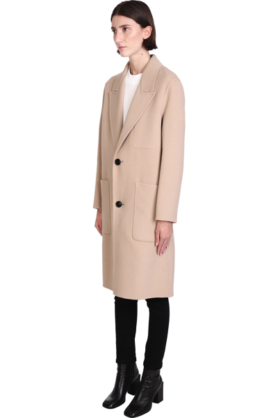 Shop Ami Alexandre Mattiussi Coat In Beige Wool