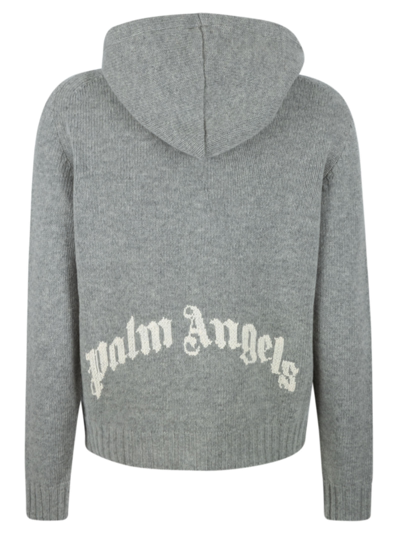 Shop Palm Angels Curved Logo Zipped Sweater In Grey/white