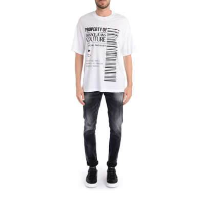 Shop Versace Jeans Couture T-shirt White With Barcode Logo In Bianco