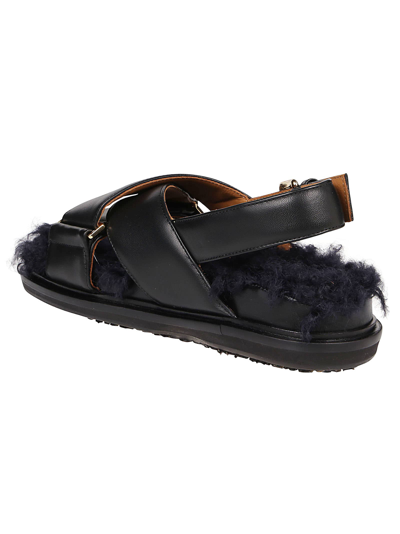 Shop Marni Fussbett Crossed Sandals In Black/blublack