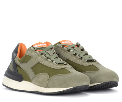 Shop Diadora Heritage Equipe Mad Italia Olive-green Trainers With Blue Inserts In Verde