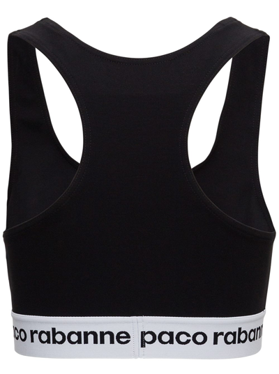 Shop Rabanne Cropped Top In Viscose Blend With Logo Band In Black