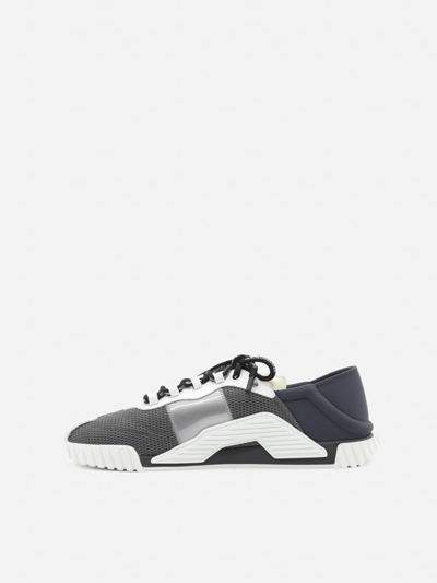 Shop Dolce & Gabbana Ns1 Sneakers In Rubberized Leather With Mesh Inserts In Grey
