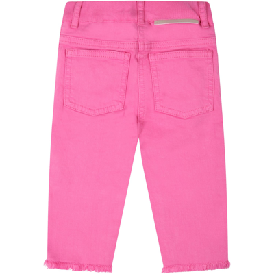 Shop Stella Mccartney Fuchsia Jeans For Baby Girl With Logo Patch