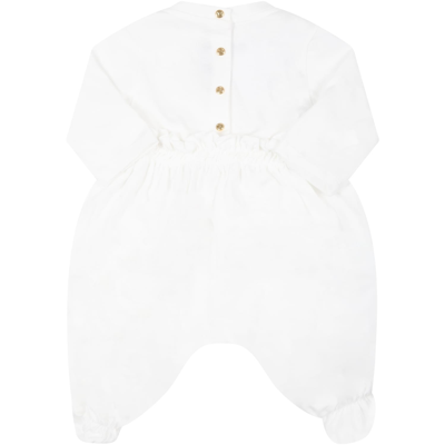 Shop Balmain White Set For Baby Girl With Golden Logo