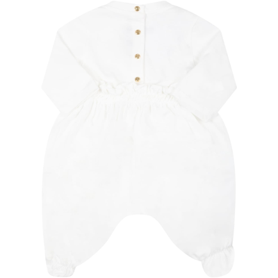 Balmain White Set For Baby Girl With Golden Logo In White