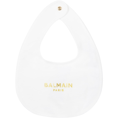 Balmain White Set For Baby Girl With Golden Logo In White