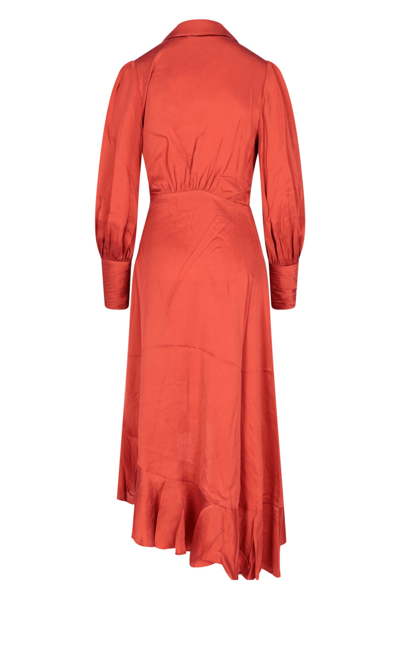 Shop Zimmermann Silk Midi Dress In Red