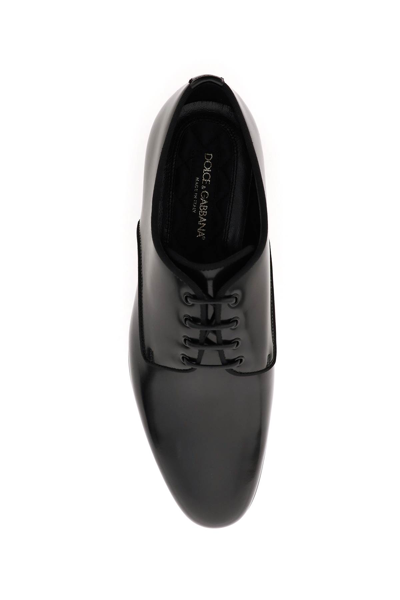 Shop Dolce & Gabbana Raffaello Brushed Leather Derby Shoes In Black (black)