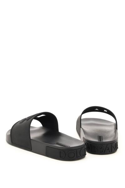 Shop Dolce & Gabbana Logo Rubber Sliders In Black (black)