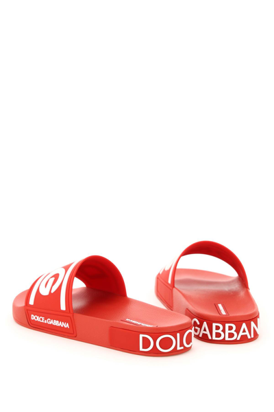 Shop Dolce & Gabbana Logo Rubber Sliders In Rosso Bianco (red)