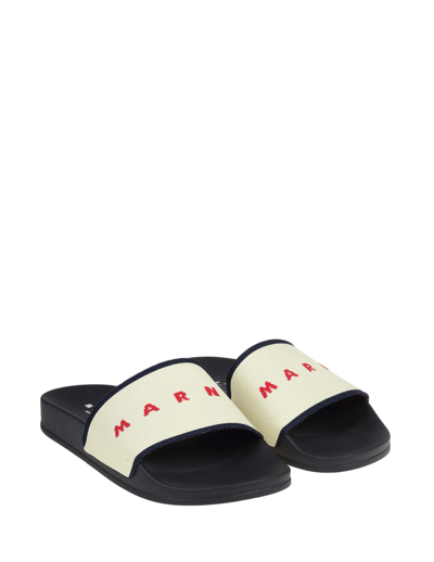 Shop Marni Sandals In Jacquard And Rubber In White/black