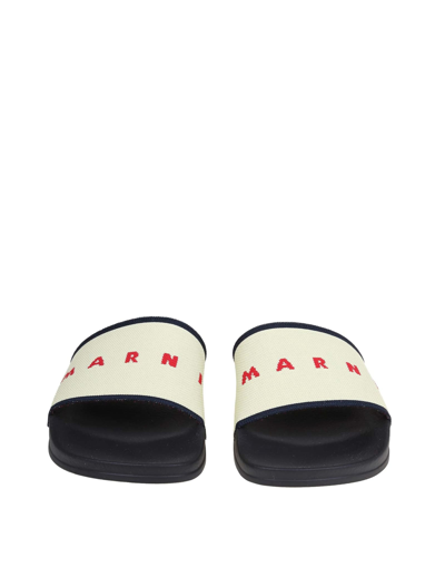 Shop Marni Sandals In Jacquard And Rubber In White/black