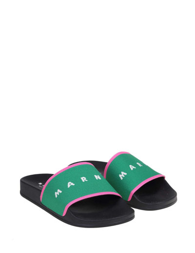 Shop Marni Sandals In Jacquard And Rubber In Green