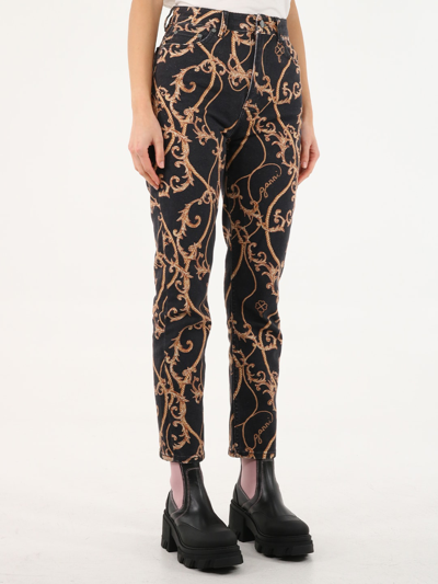 Shop Ganni Baroque-print Jeans In Black/gold